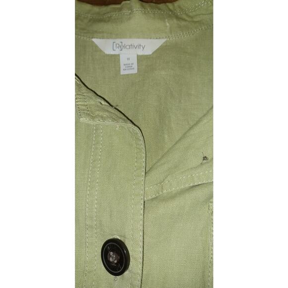 Relativity Linen Jacket Olive Green Women's 1X Boho Lagenlook Coastal Grandma - Picture 5 of 7
